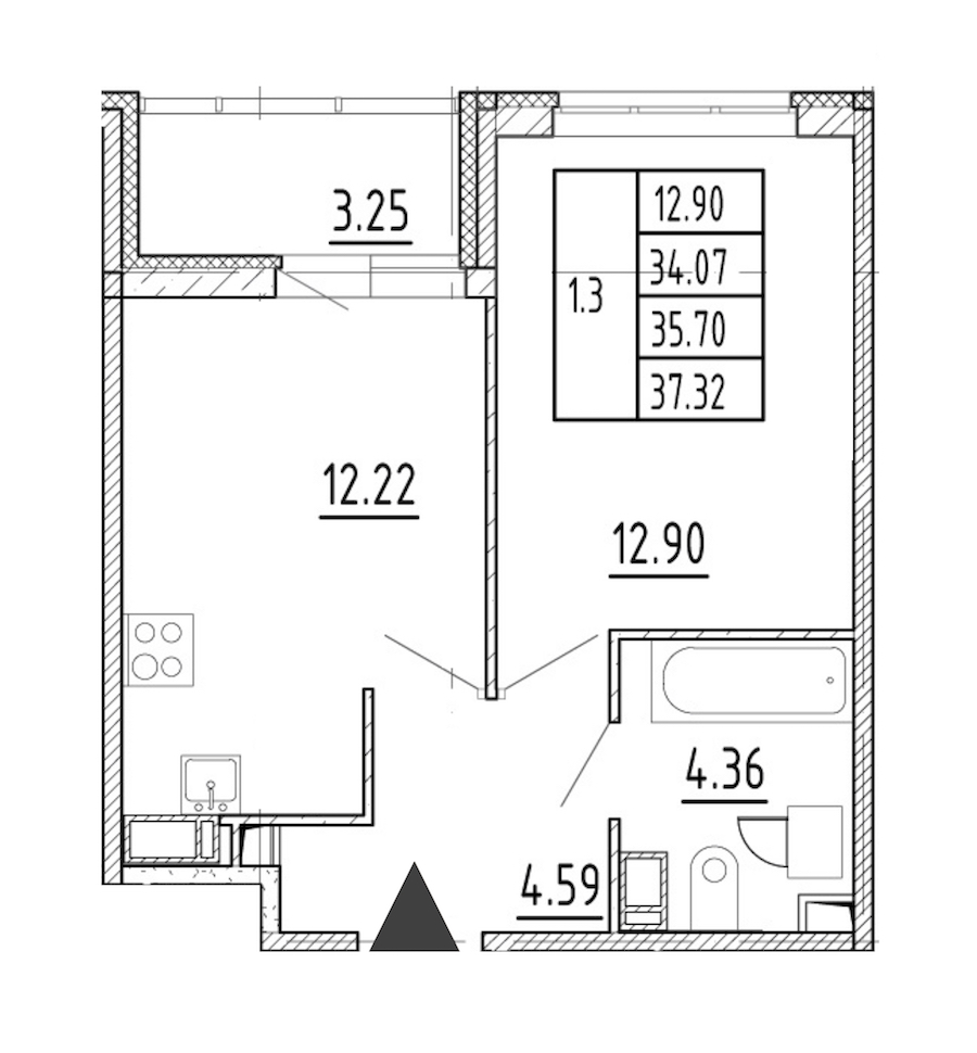 1-комнатная квартира 34.07 м², 12/12 эт., ЖК «Полис Приморский 2»